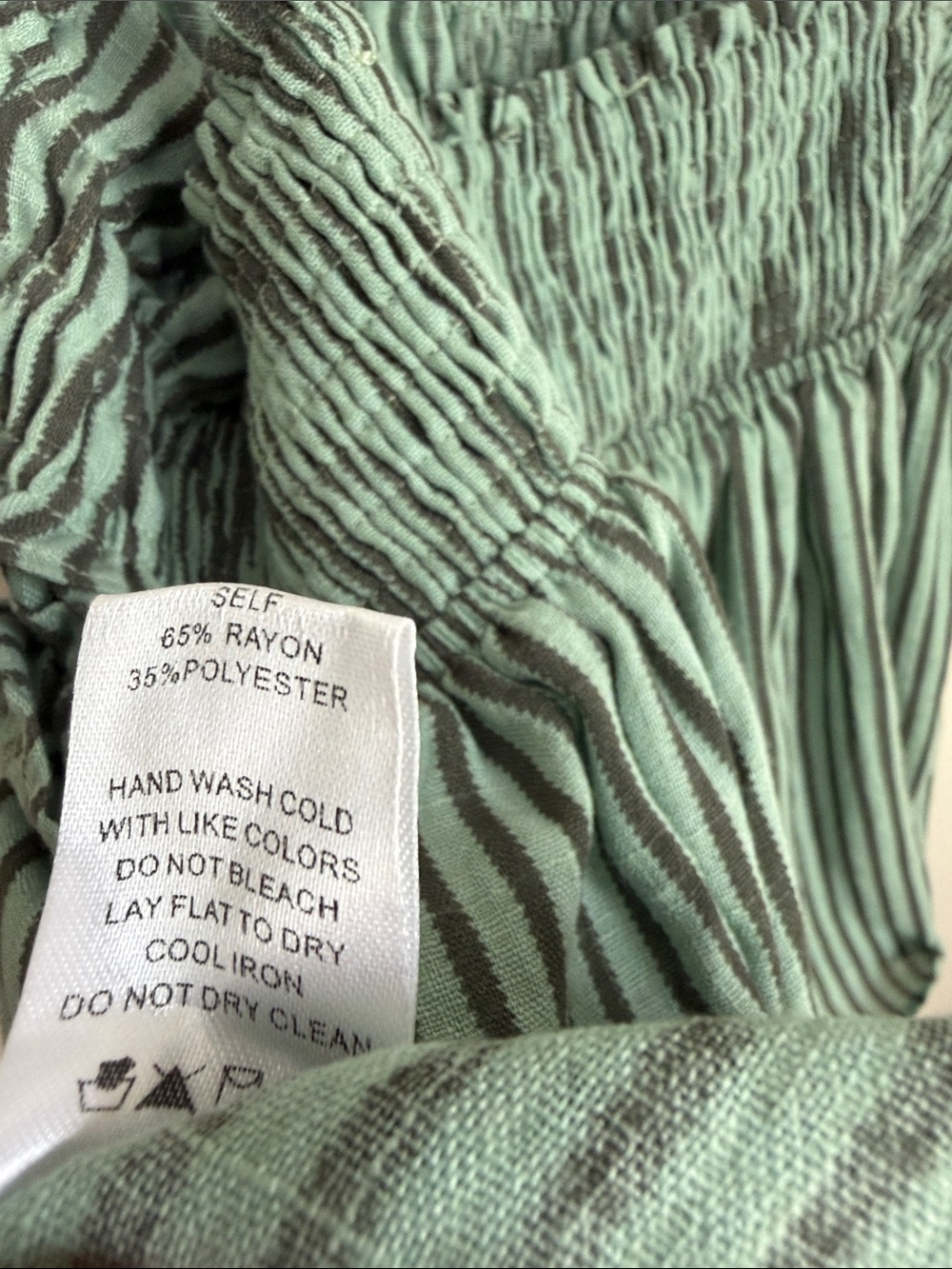 Smocked Ruffle Striped Tank Top - Sage/Teal Green with Charcoal Stripes - Picture 11 of 11